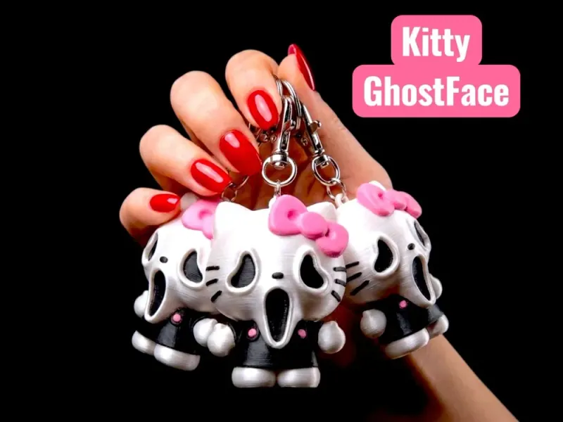 Foto original do criador: Chaveiro Gatinho Ghost Face · Branco, preto e rosa