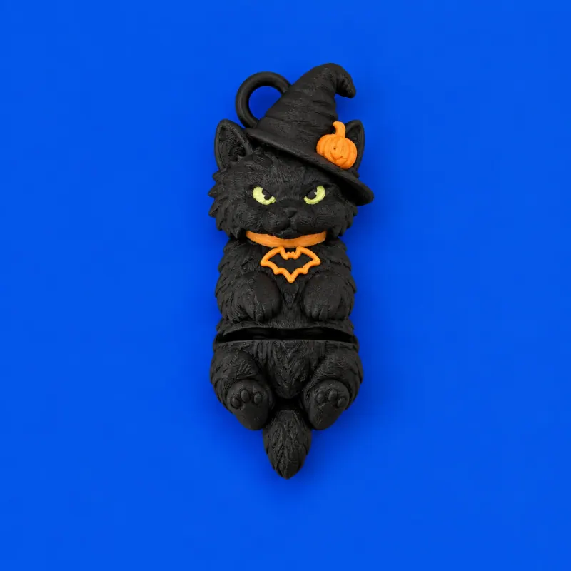 Chaveiro Gato Halloween Articulado · Chapéu preto