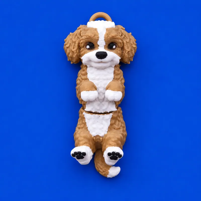Chaveiro Cavapoo Articulado · Caramelo e branco