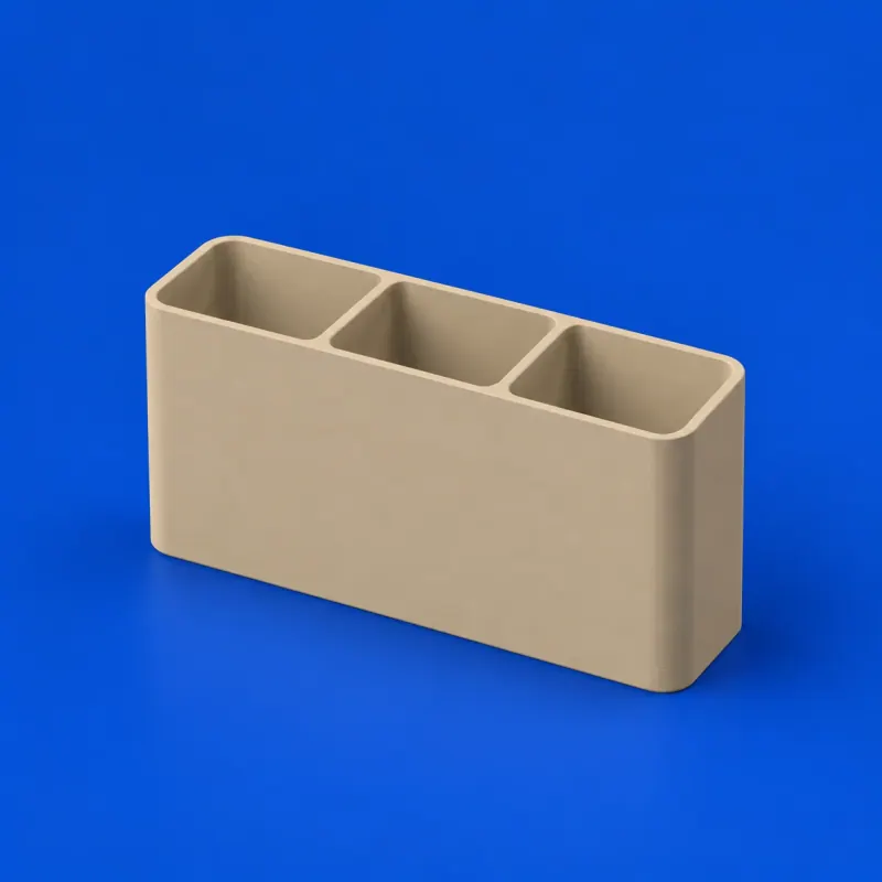 Porta-controles Formim em plástico impresso 3D sobre fundo azul