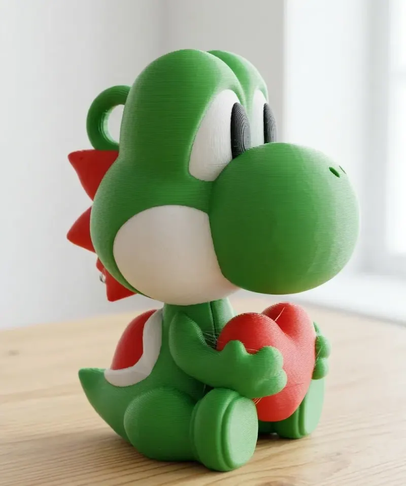 Chaveiro Yoshi com Coração · Verde, vermelho, branco e preto