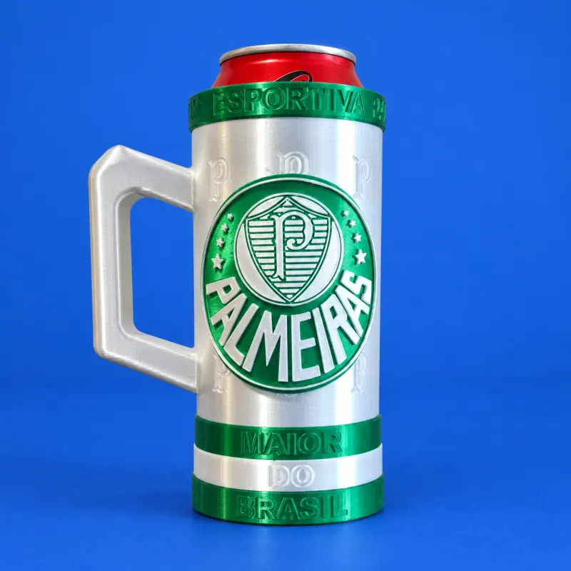 Porta-lata Palmeiras com Alça · Verde e branco · acabamento brilhante