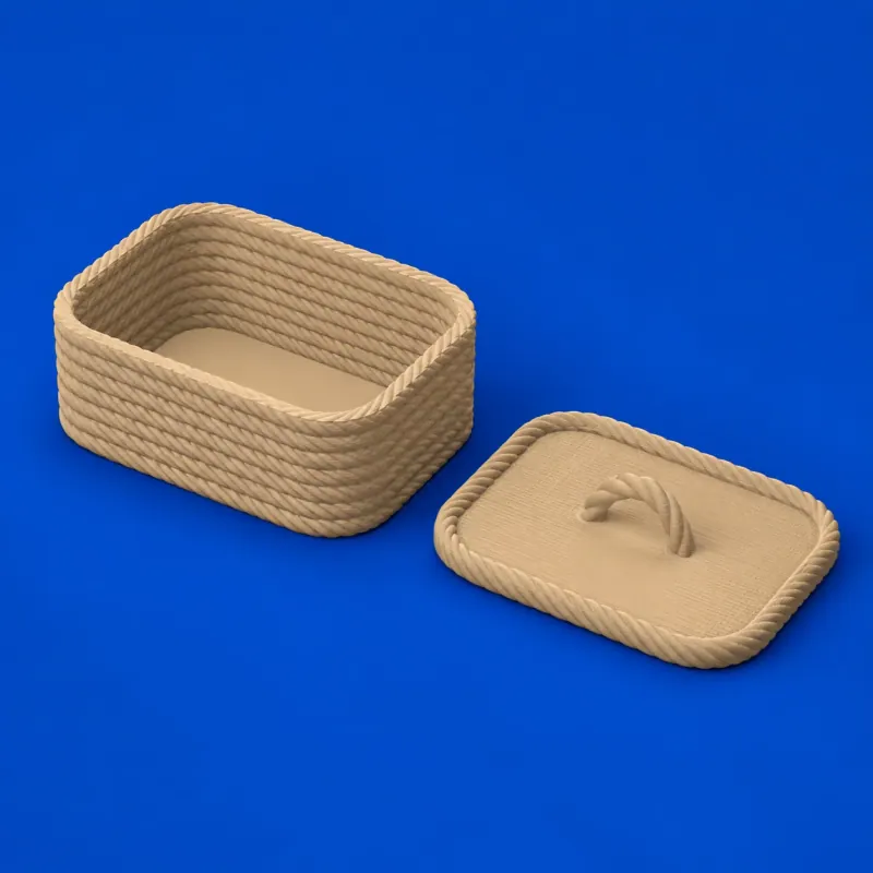 Cesto de Corda com Tampa em plástico impresso 3D sobre fundo azul