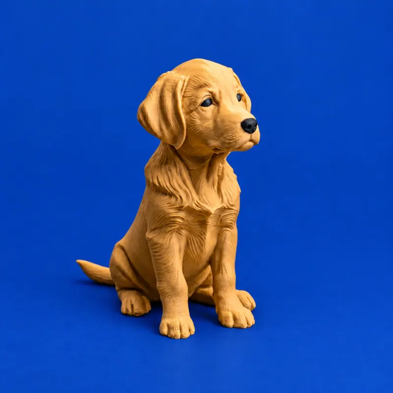 Labrador Filhote sentado com textura de filamento sobre superfície azul