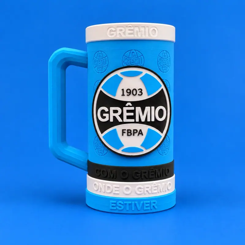 Porta-lata Grêmio com Alça · Azul, preto e branco