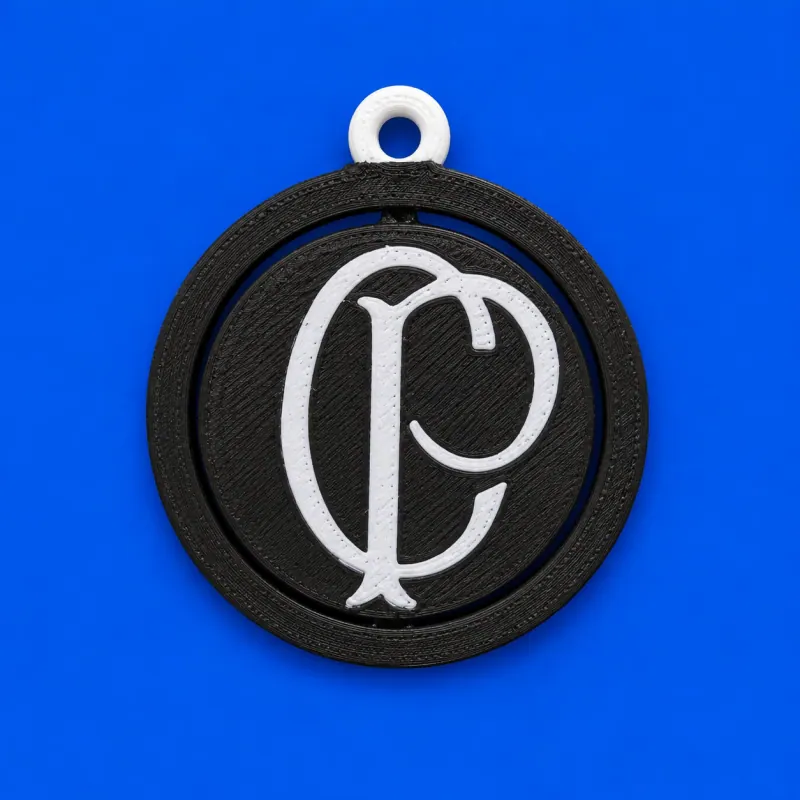 Chaveiro Giratório Corinthians · Monograma histórico · branco e preto
