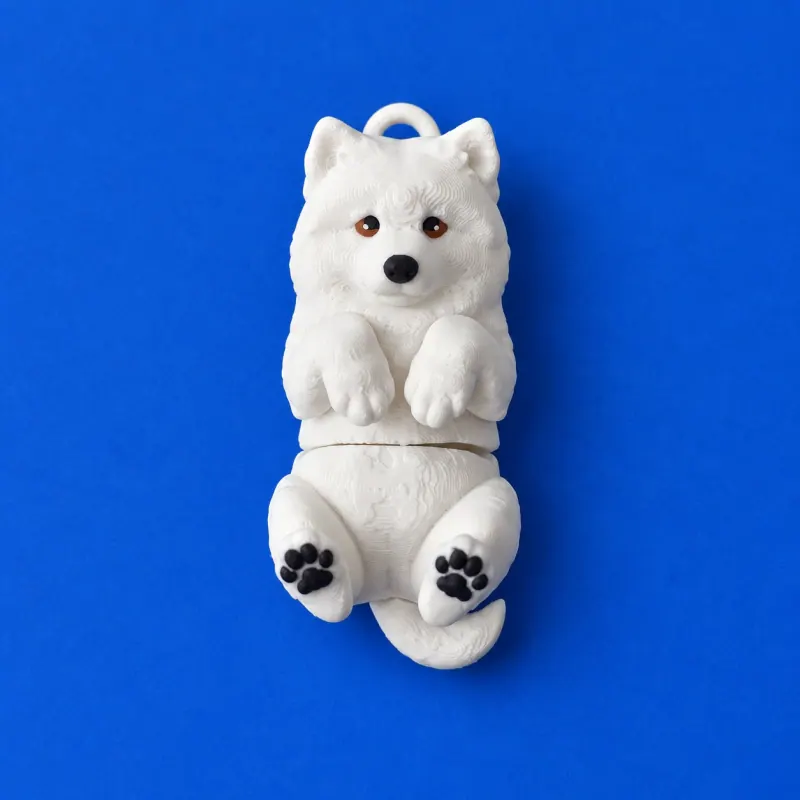 Chaveiro Samoyed Articulado · Branco · detalhes no rosto e patas