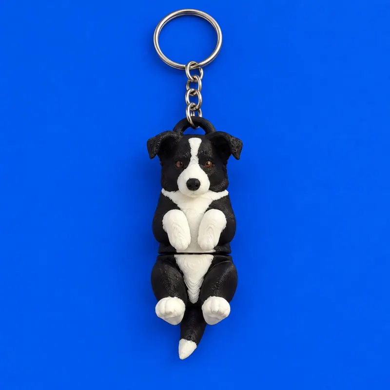 Chaveiro Border Collie Articulado · Preto e branco