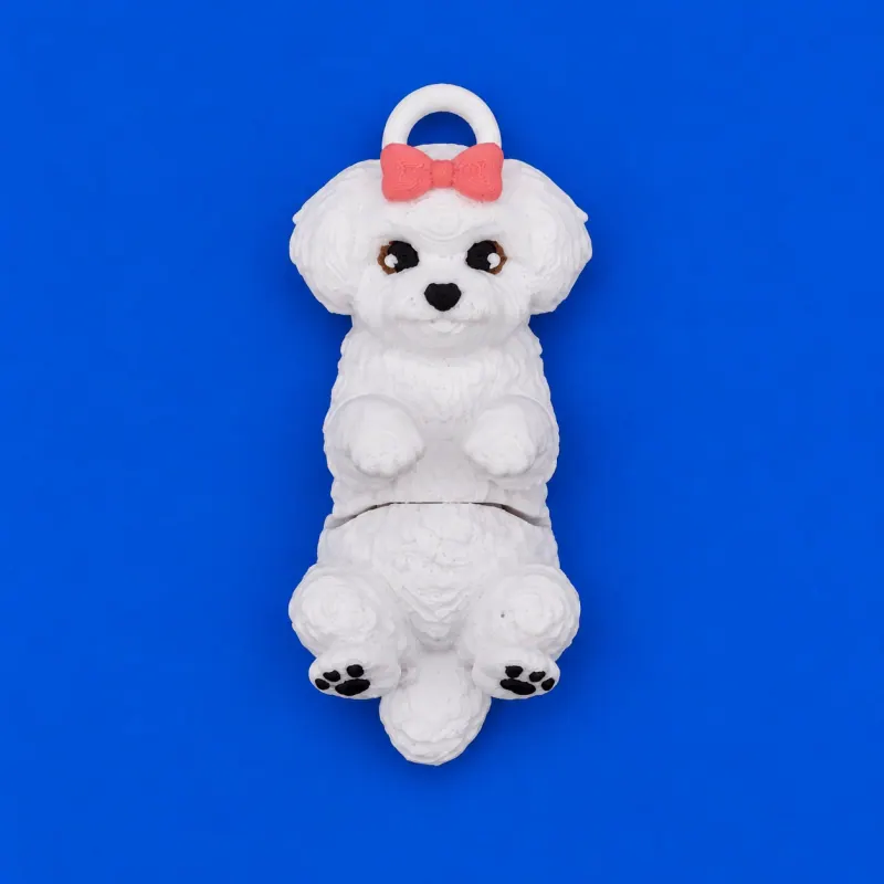 Chaveiro Maltês Articulado · Branco · laço rosa