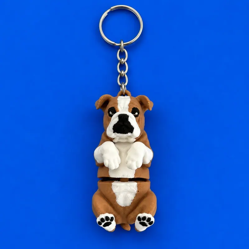 Chaveiro Buldogue Inglês Articulado · Marrom e branco