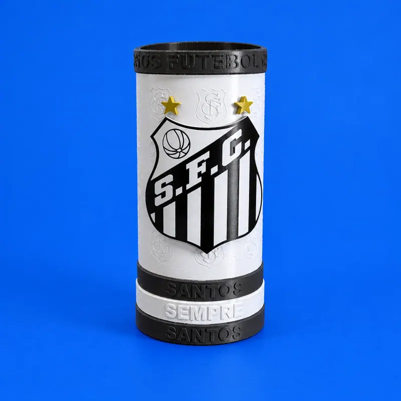 Porta-lata Santos · Branco, preto e estrelas amarelas