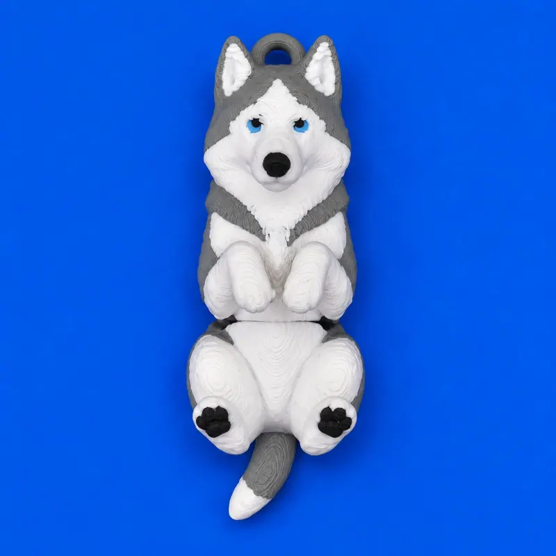 Chaveiro Husky Articulado · Cinza e branco · olhos azuis