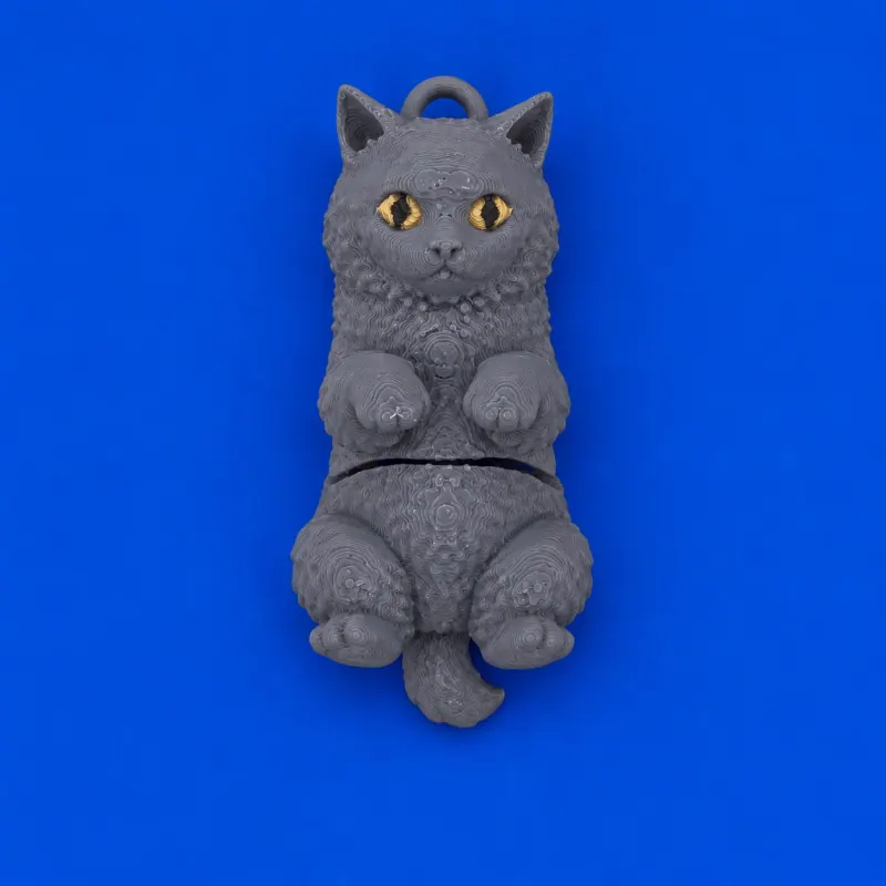 Chaveiro British Shorthair Articulado · Cinza · olhos felinos