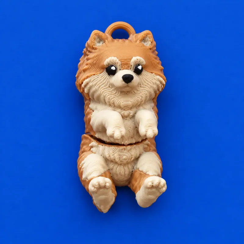 Chaveiro Lulu da Pomerânia Articulado · Caramelo e creme