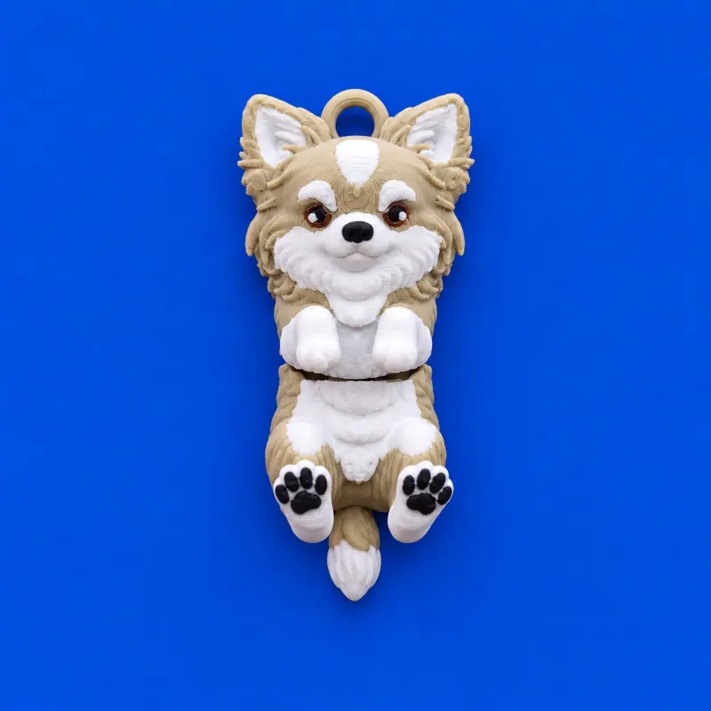 Chaveiro Chihuahua Articulado · Creme e branco