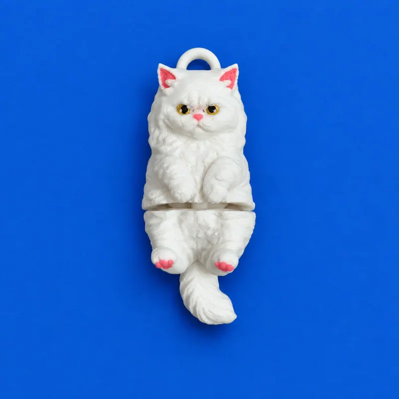 Chaveiro Gato Persa Articulado · Branco · detalhes rosa